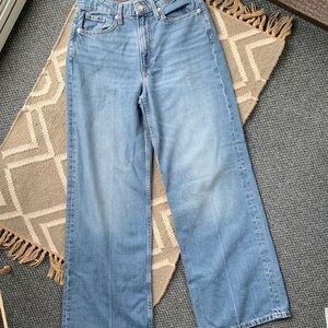 &Denim Ultra High-Waist Wide-Leg Blue Denim Jeans